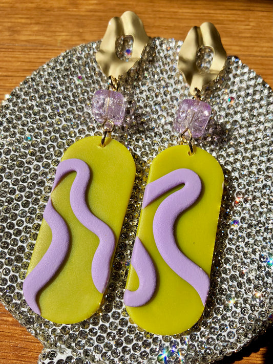 "Retro" Handmade Clay & Glass Beaded Earrings