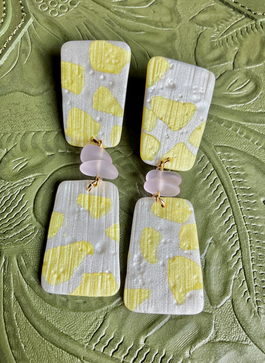 "Strawberry Lemon Kisses" Handmade Clay & Beaded Dangle Earrings