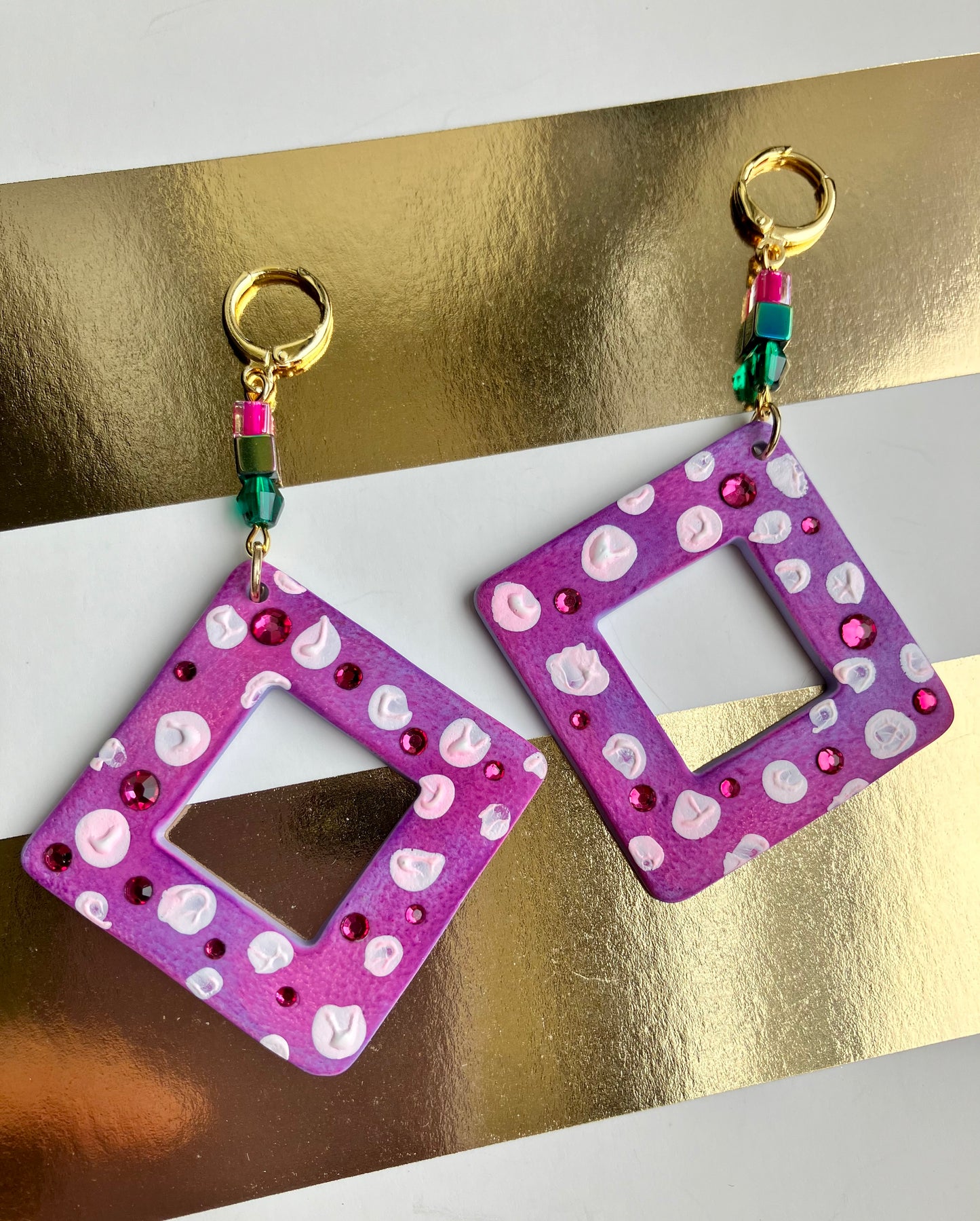 "Grape Crush" Handmade Fruit-Inspired Clay & Beaded Dangle Earrings