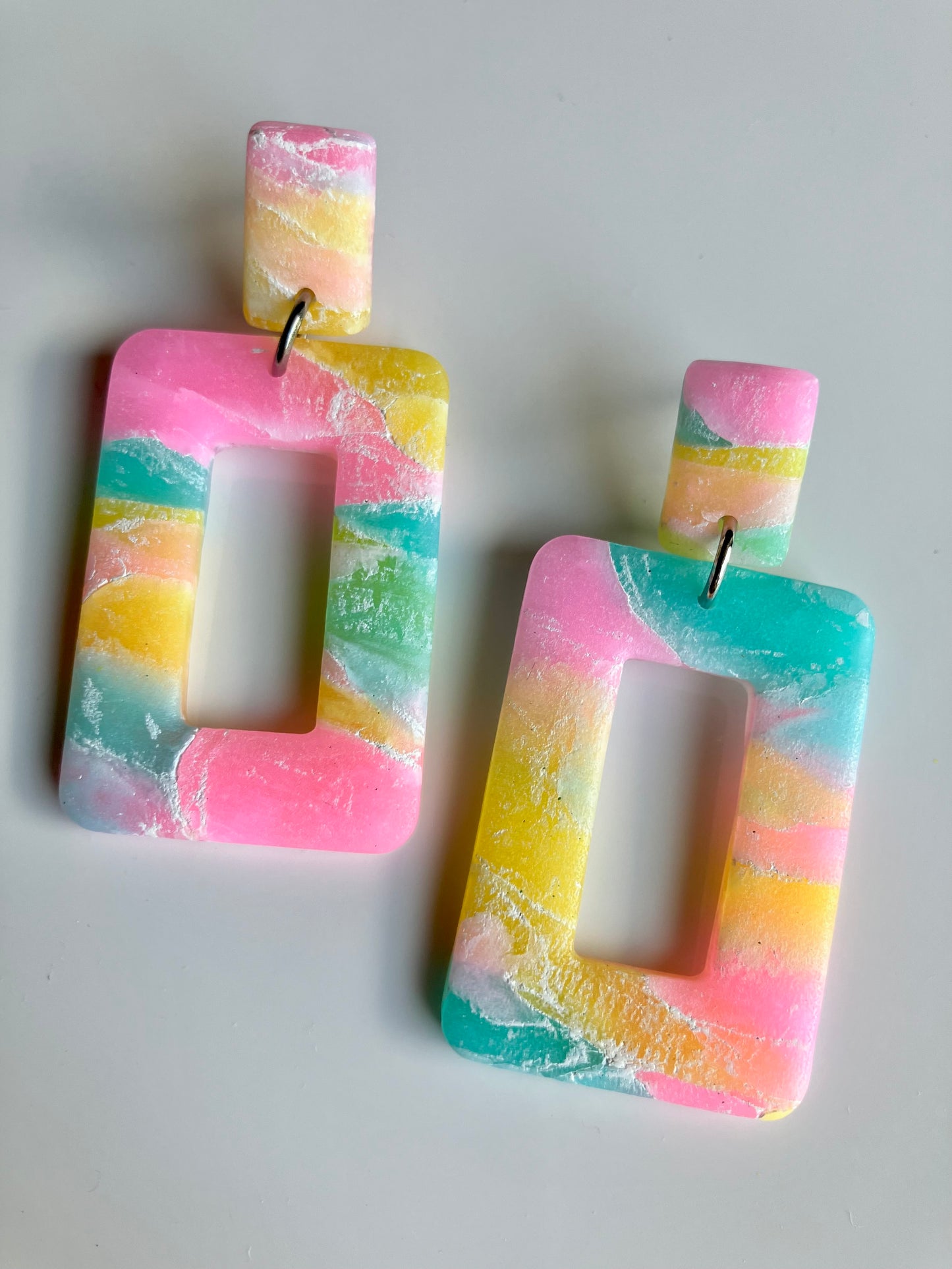 "Arizona Lemon Iced Tea" Handmade Clay Rectangular Hoop Earrings