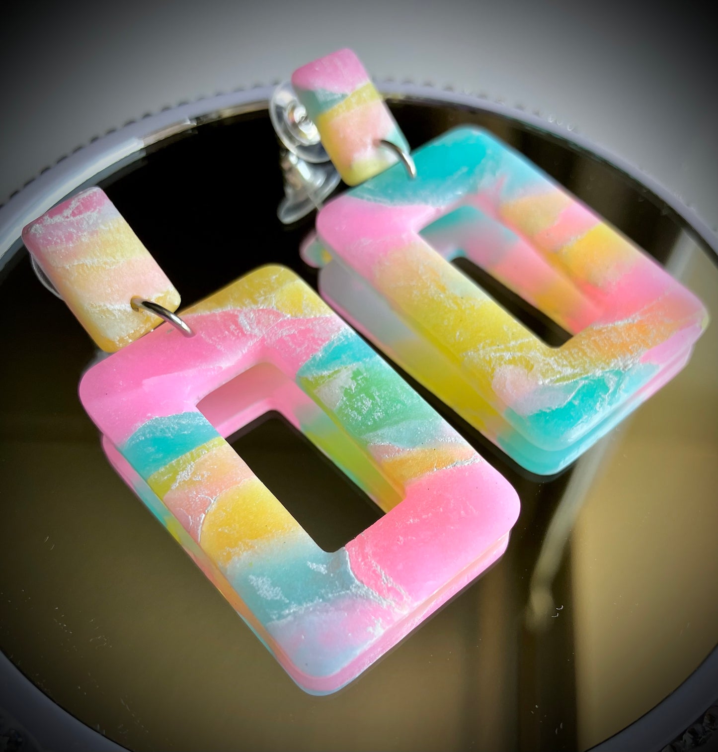 "Arizona Lemon Iced Tea" Handmade Clay Rectangular Hoop Earrings