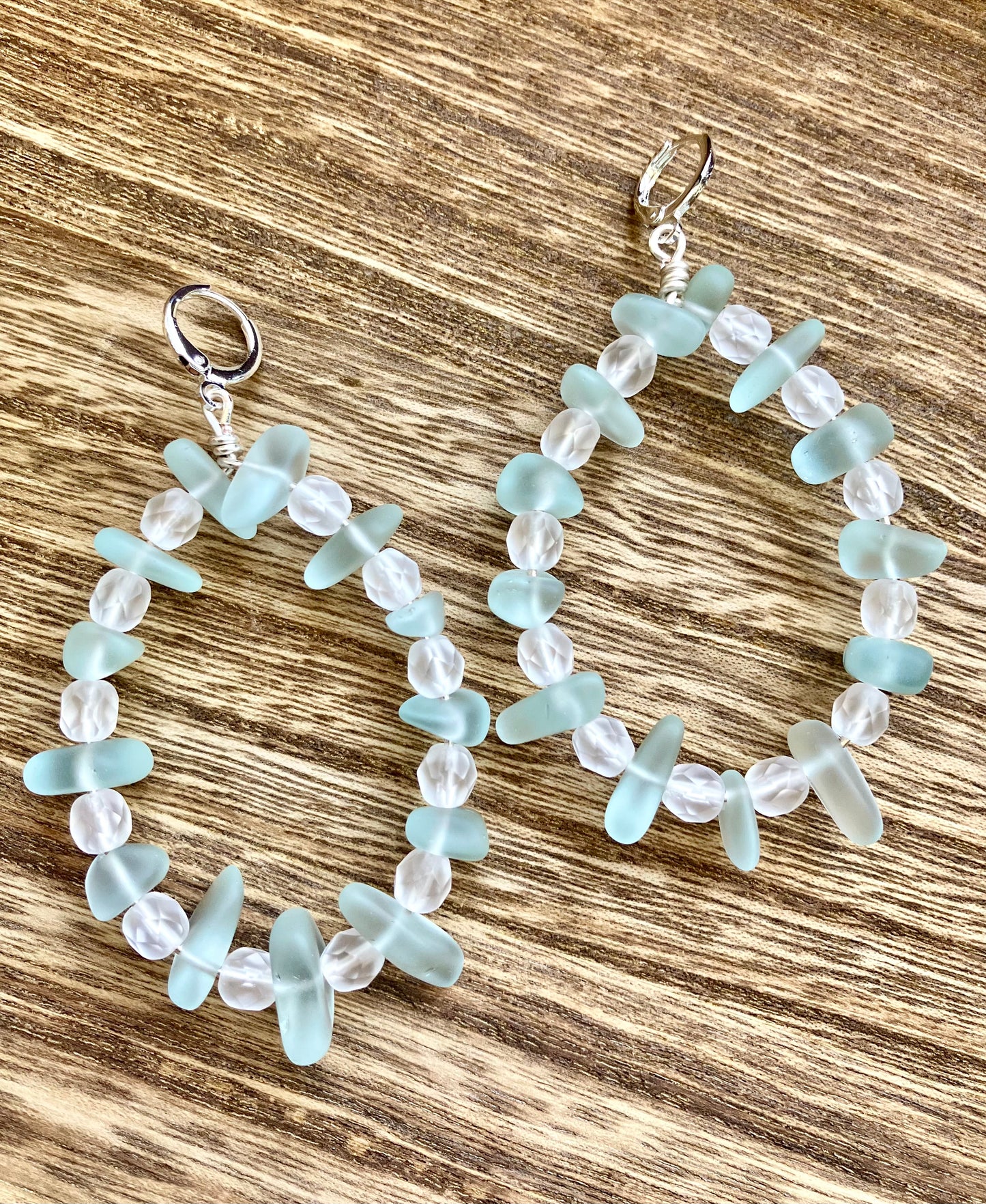 "Mint Drip" Handcrafted Glass Beaded Teardrop Hoop Earrings