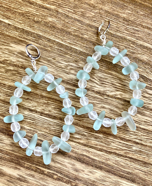 "Mint Drip" Handcrafted Glass Beaded Teardrop Hoop Earrings