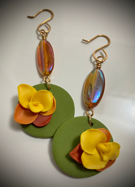 "Fall Florals" Handmade Clay & Beaded Floral Earrings