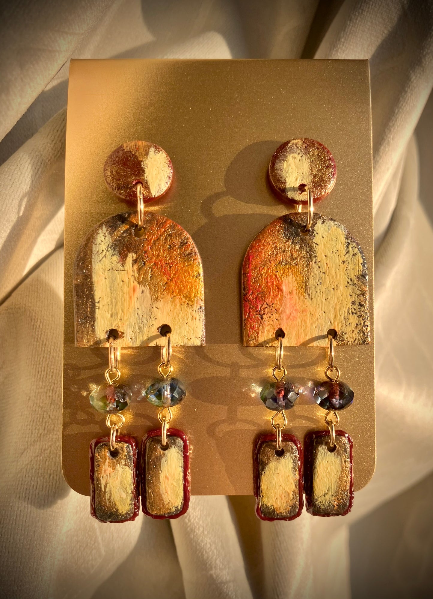 "Renaissance Romance" Canvas Art Inspired Clay & Beaded Dangle Earrings