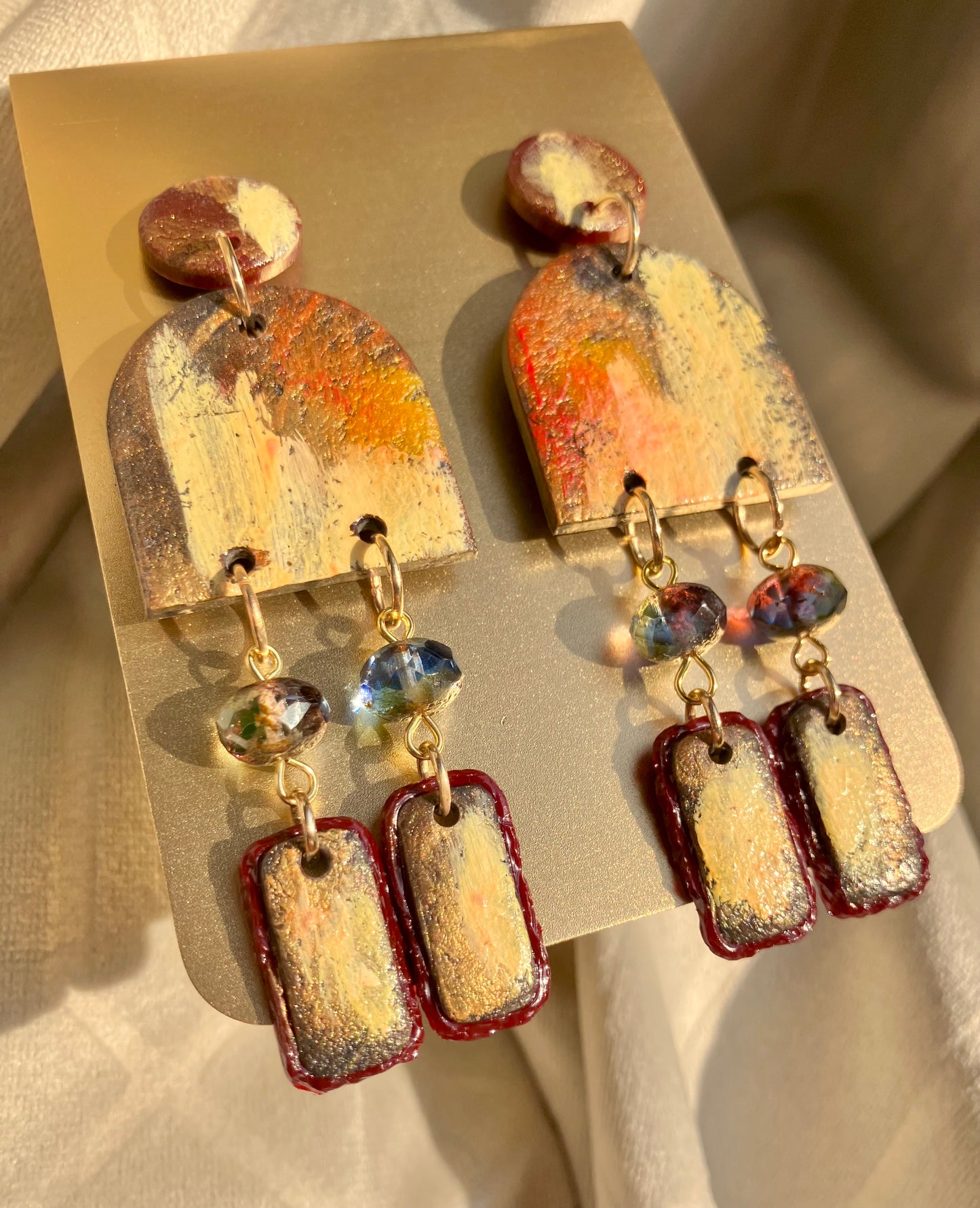 "Renaissance Romance" Canvas Art Inspired Clay & Beaded Dangle Earrings