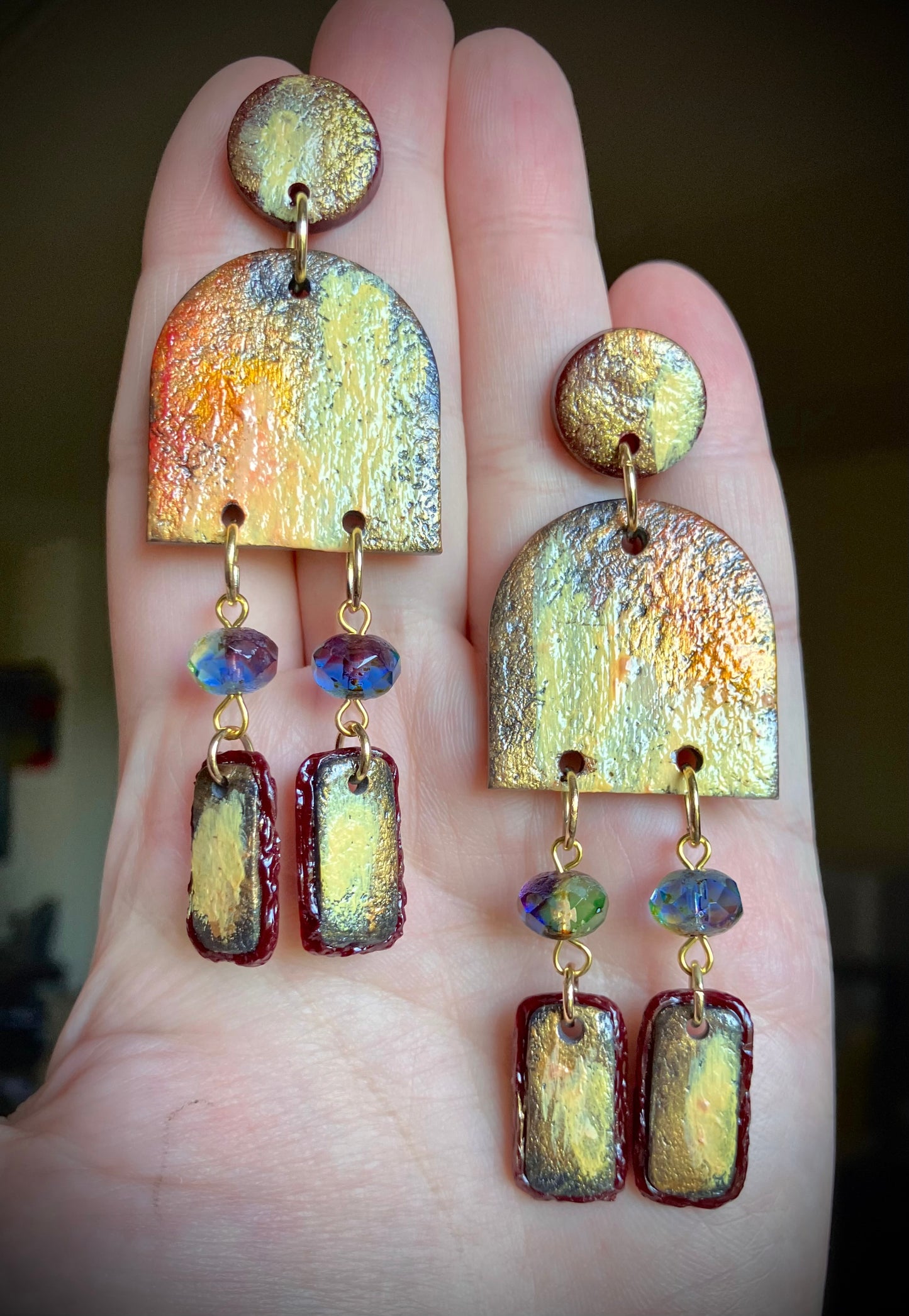 "Renaissance Romance" Canvas Art Inspired Clay & Beaded Dangle Earrings