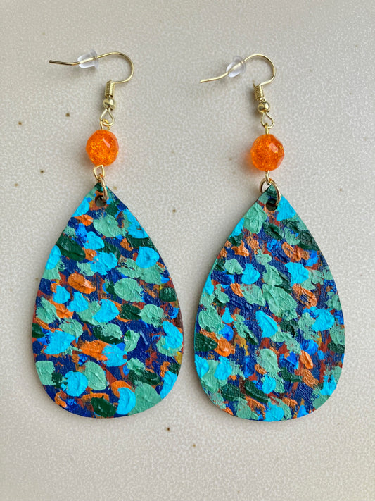 "Aquatic By Nature" Hand Painted Wood Earrings