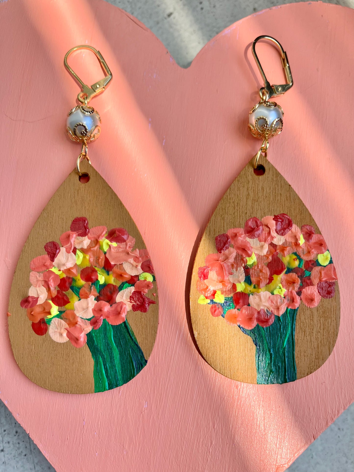 "Giving You Your Flowers, Mom" Hand Painted Mother's Day Inspired Wood Earrings