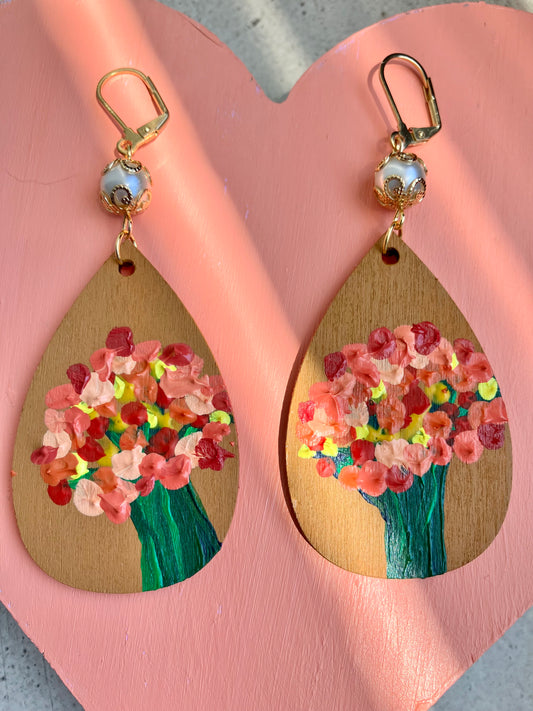 "Giving You Your Flowers, Mom" Hand Painted Mother's Day Inspired Wood Earrings