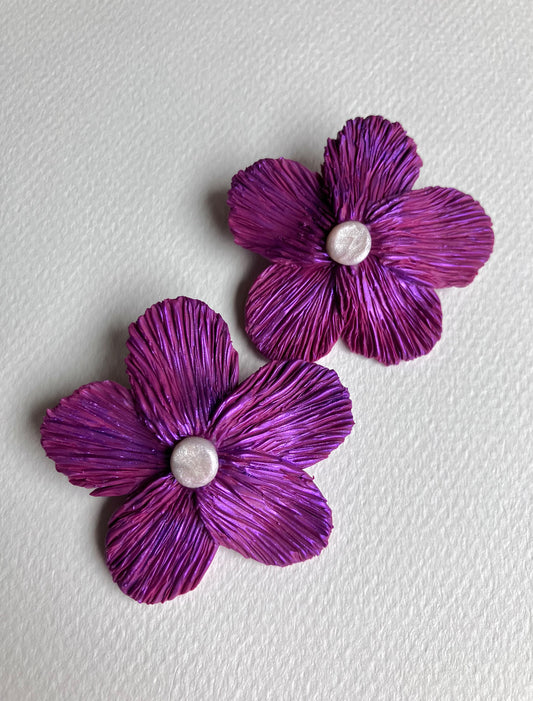 Fuchsia Floral Handmade Statement Stud Earrings