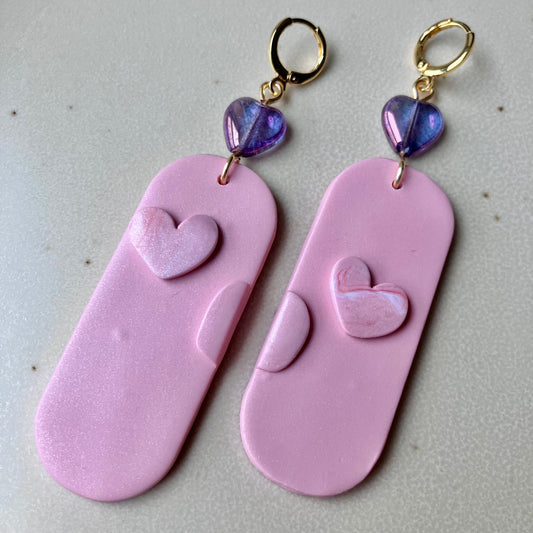 Valentine's Day Heart Handmade Clay Dangle Earrings