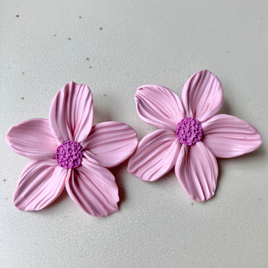 Blush Floral Handmade Clay Statement Stud Earrings