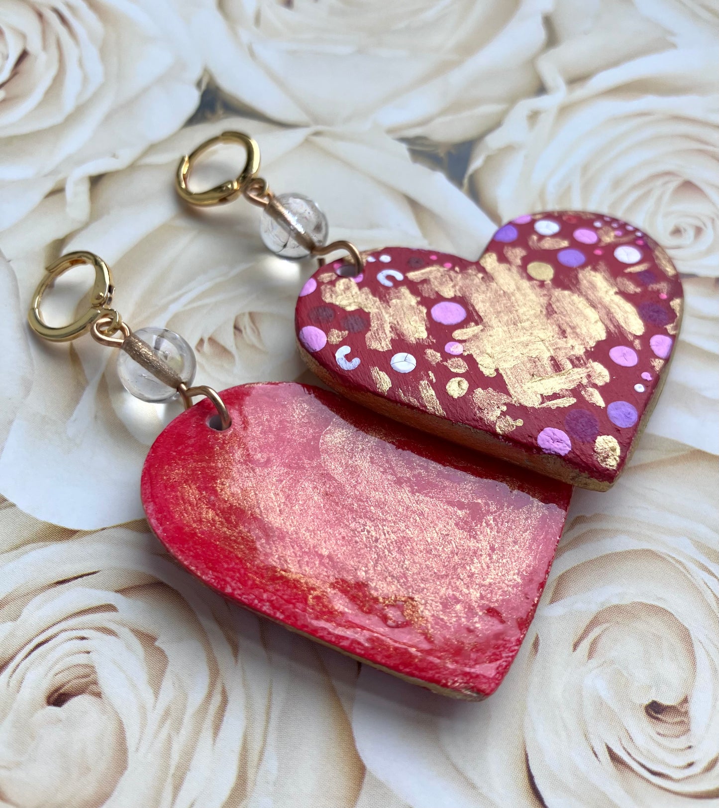 "Love Language" Handmade Heart Shaped Air Dry Clay & Beaded Statement Earrings