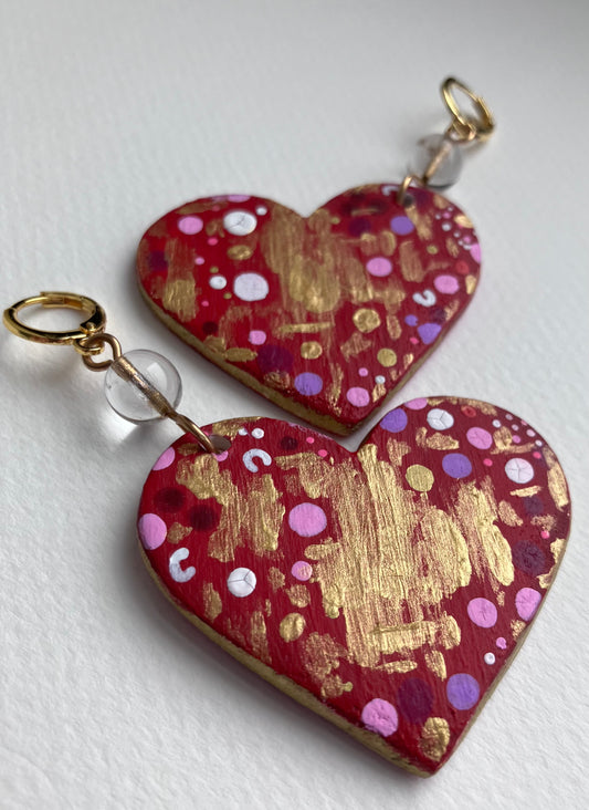 "Love Language" Handmade Heart Shaped Air Dry Clay & Beaded Statement Earrings