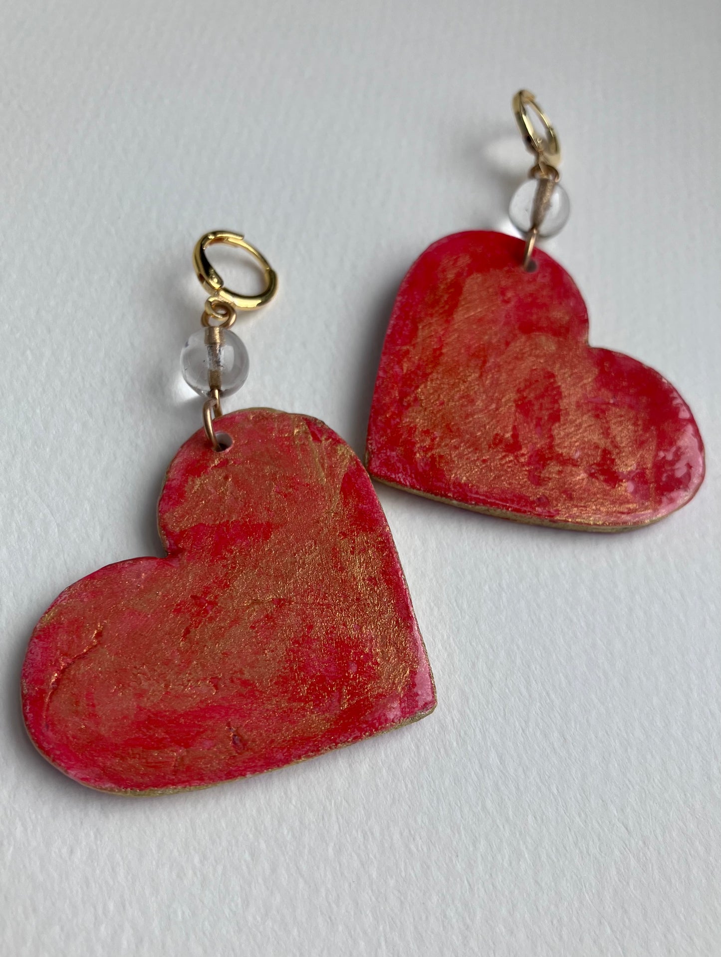 "Love Language" Handmade Heart Shaped Air Dry Clay & Beaded Statement Earrings