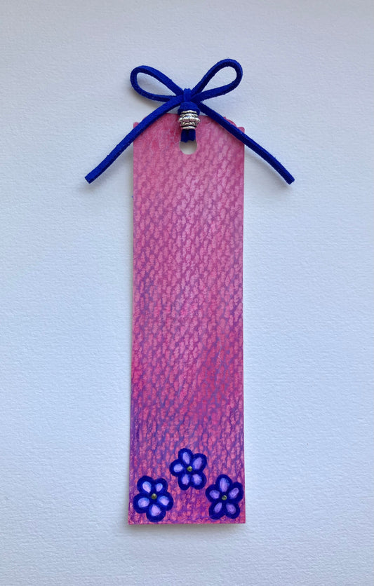Handmade Purple Floral & Blue Bow Bookmark