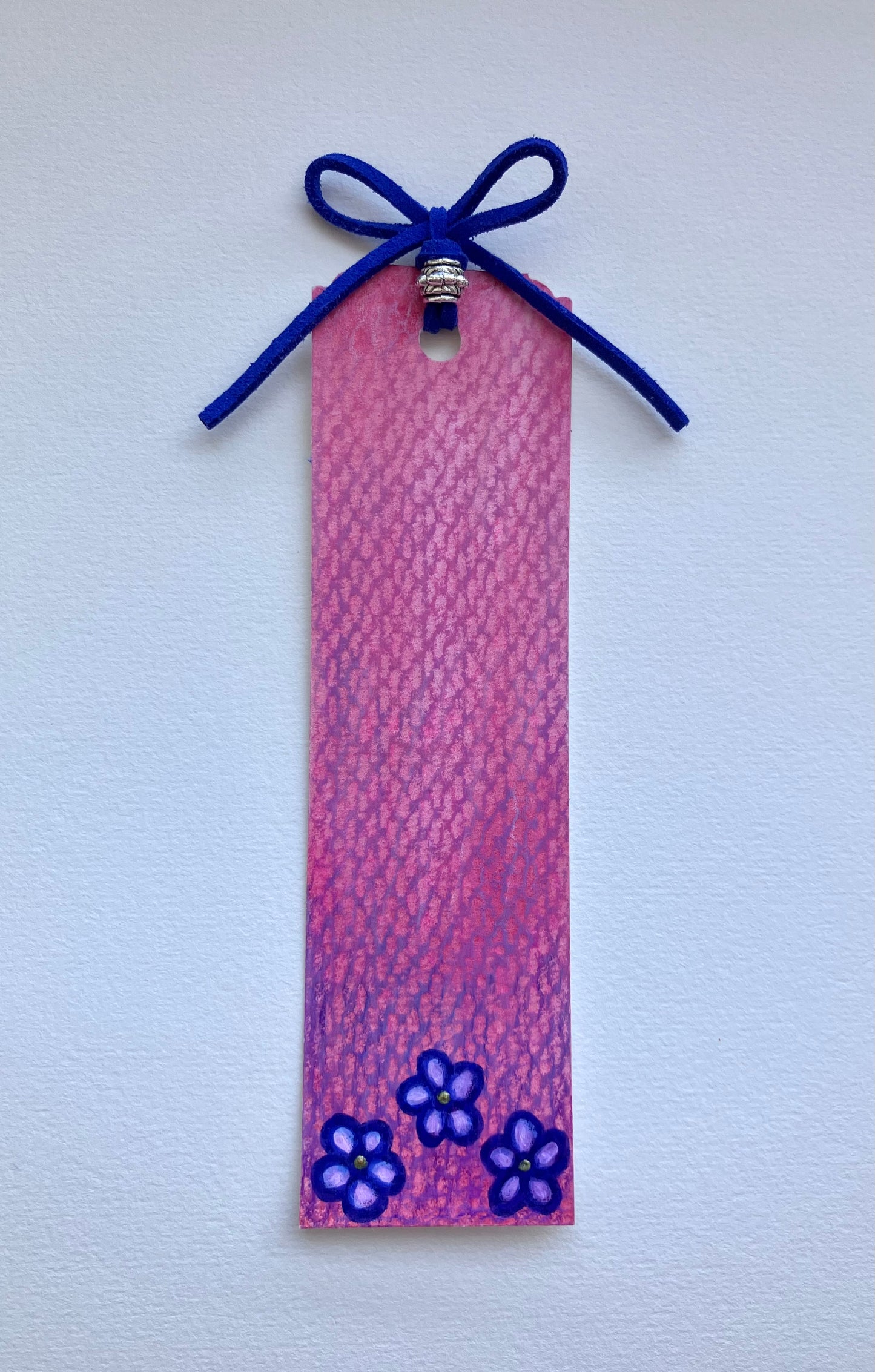 Handmade Purple Floral & Blue Bow Bookmark