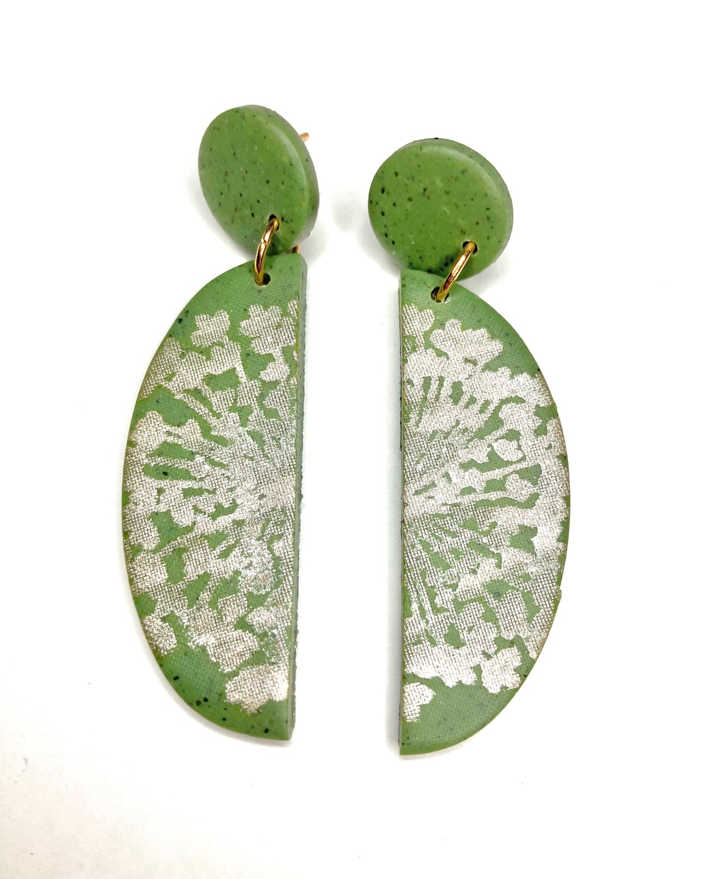 Green Floral Dangle Clay Earrings