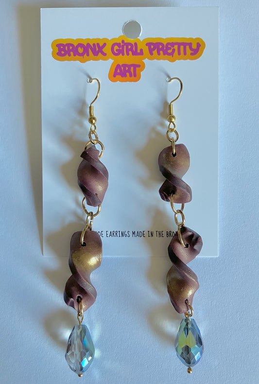 Deep Purple Iridescent Spiral Clay Dangle Earrings