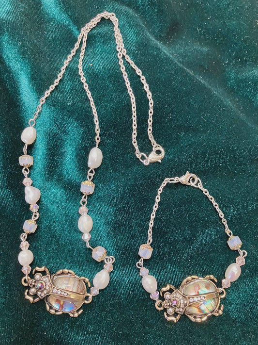 Iridescent Beetle Necklace and Bracelet Set