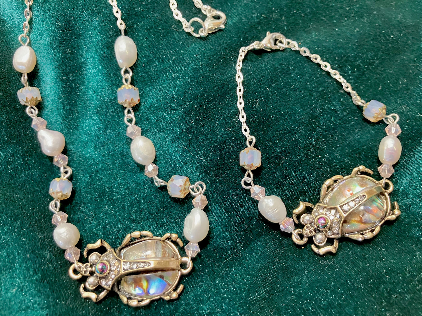 Iridescent Beetle Necklace and Bracelet Set