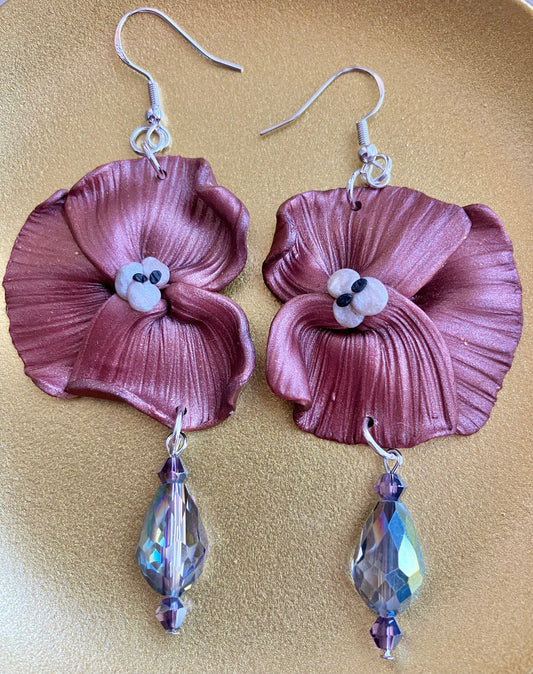 Floral Inspired Clay and Glass Beaded Drop Earrings