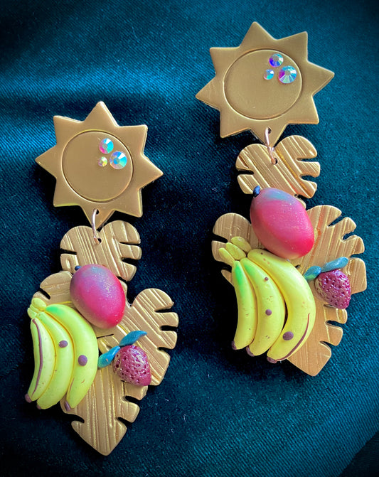 "Abundance" Clay Fruit Dangle Earrings