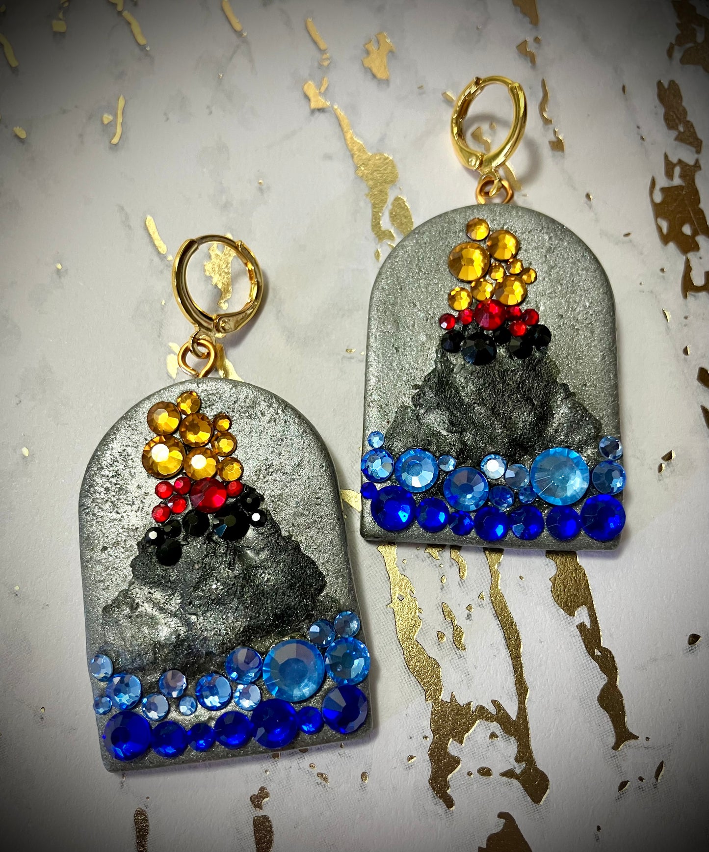 "Blow My Top" Volcano Inspired Clay & Rhinestone Earrings