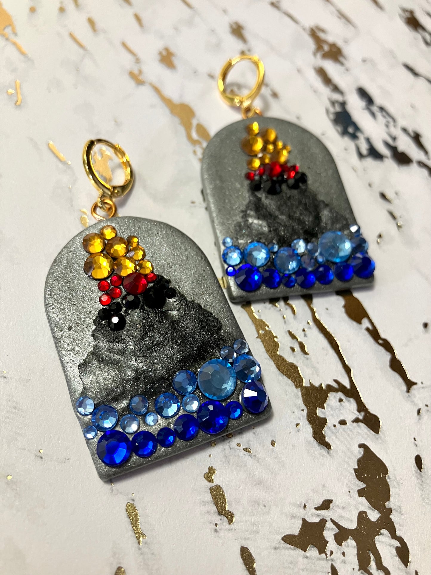 "Blow My Top" Volcano Inspired Clay & Rhinestone Earrings