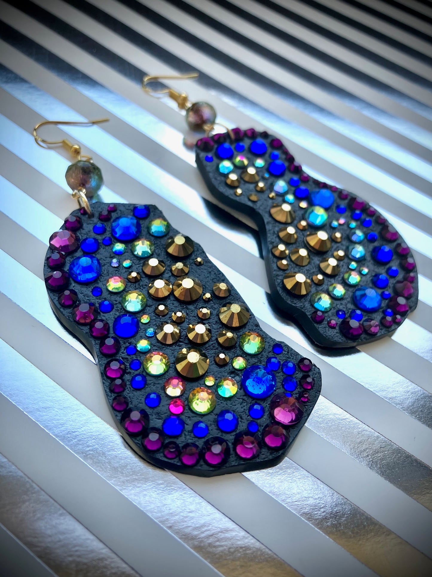 "Oil Slick" Clay & Rhinestone Statement Earrings