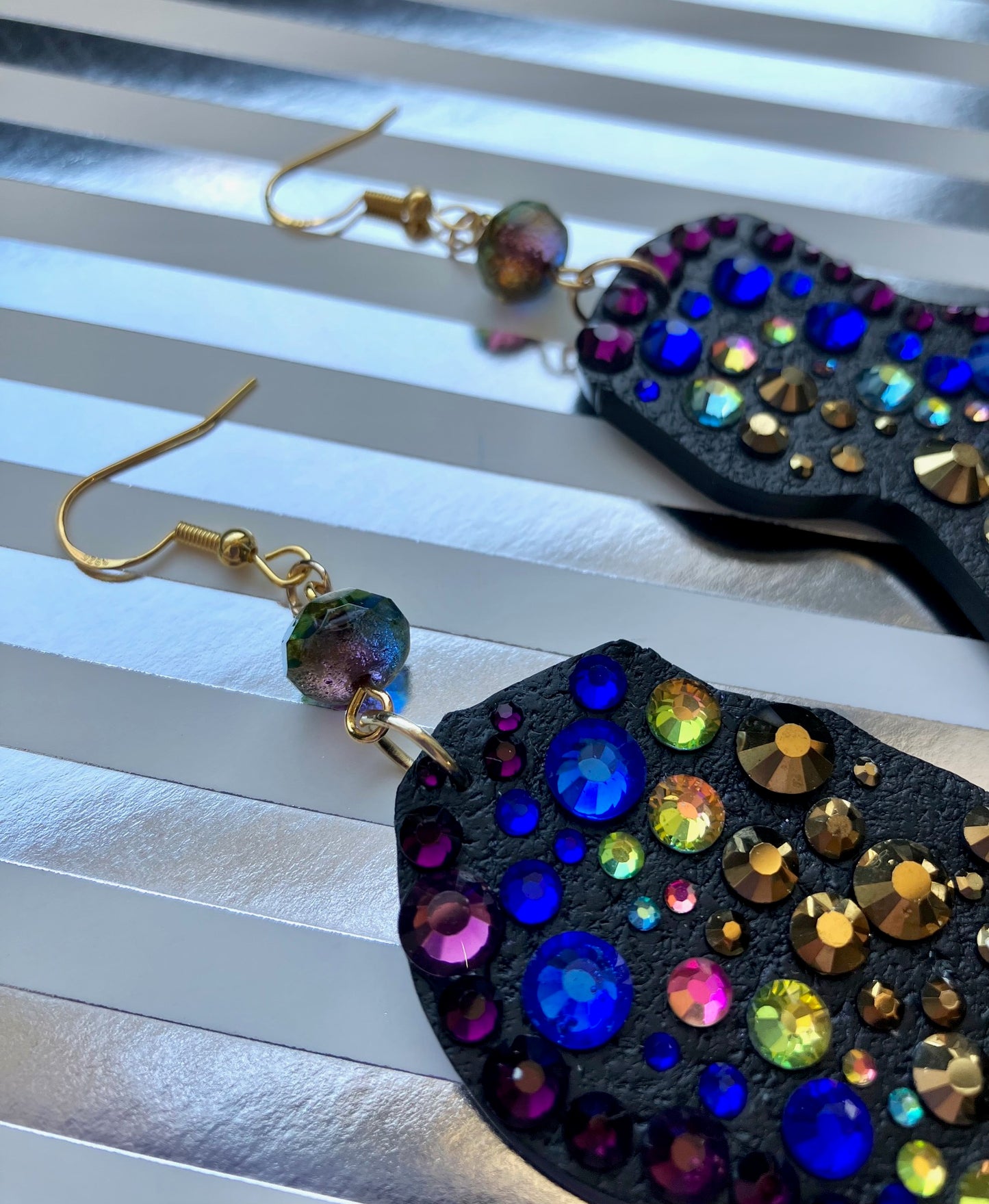 "Oil Slick" Clay & Rhinestone Statement Earrings