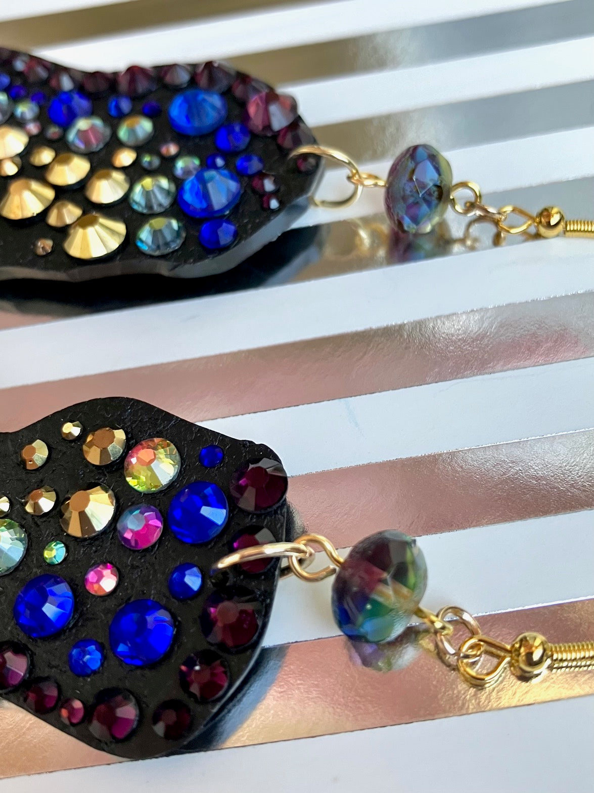 "Oil Slick" Clay & Rhinestone Statement Earrings