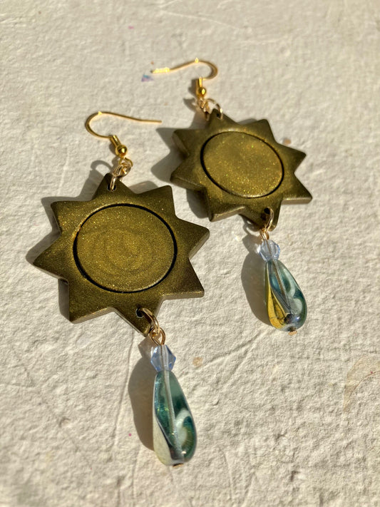 "Golden Flare" Clay & Beaded Drop Earrings